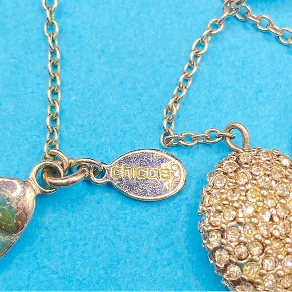 CHICO'S Silver Chain Rhinestone & Silver Bead Station Long Necklace - Picture 8 of 8